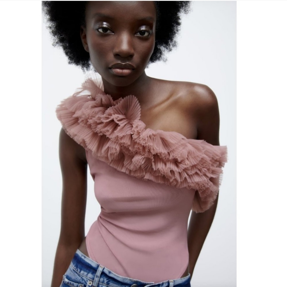 NWT Zara Ruffled Tulle Bodysuit